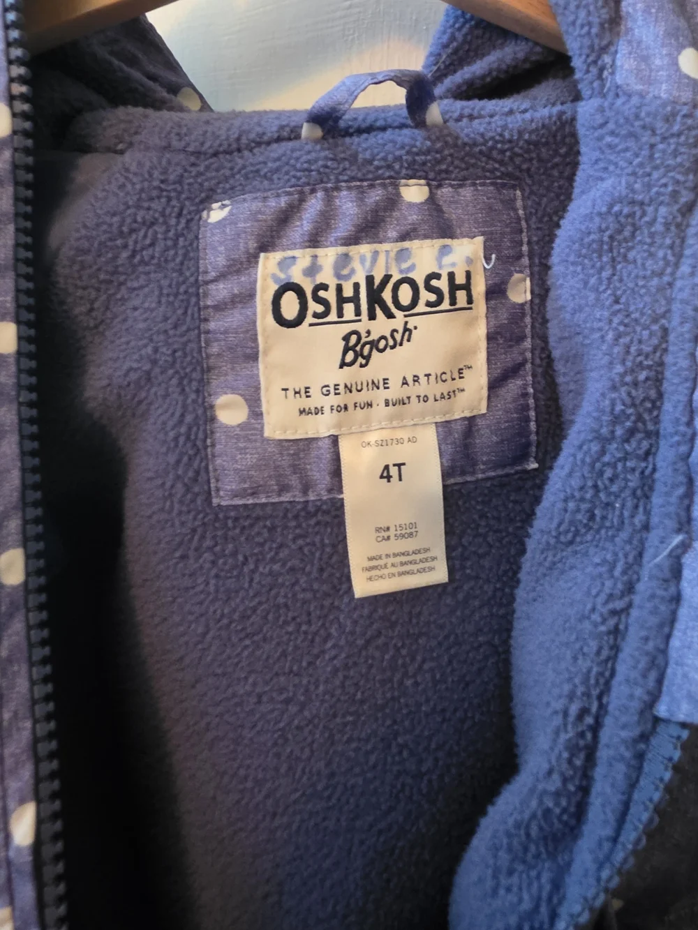 OshKosh B'gosh Blue/purple Polka Dot Hooded Raincoat 4T